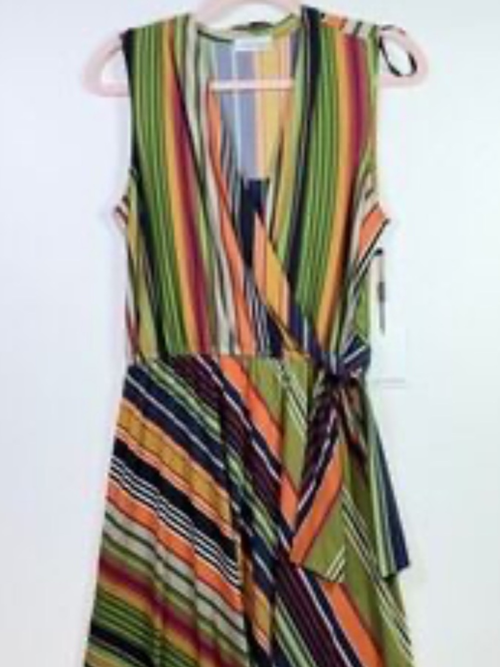 Calvin Klein Multi-Stripe Sleeveless Wrap Dress - Olive & Rust